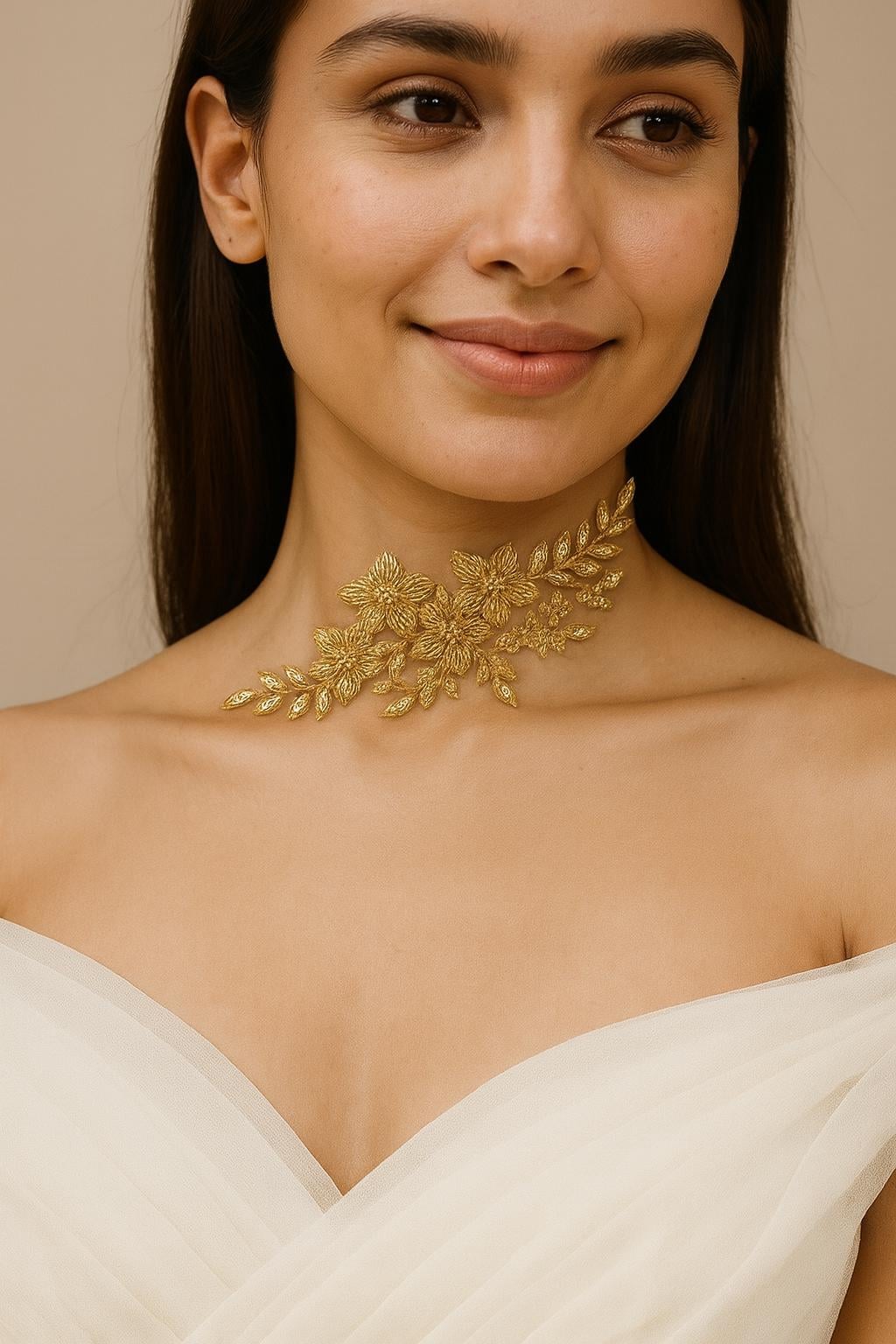 Golden Sequin Floral Applique Patch