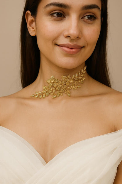 Golden Sequin Floral Applique Patch