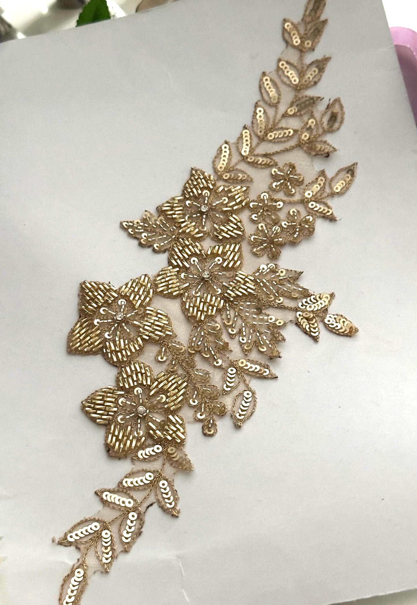 Golden Sequin Floral Applique Patch