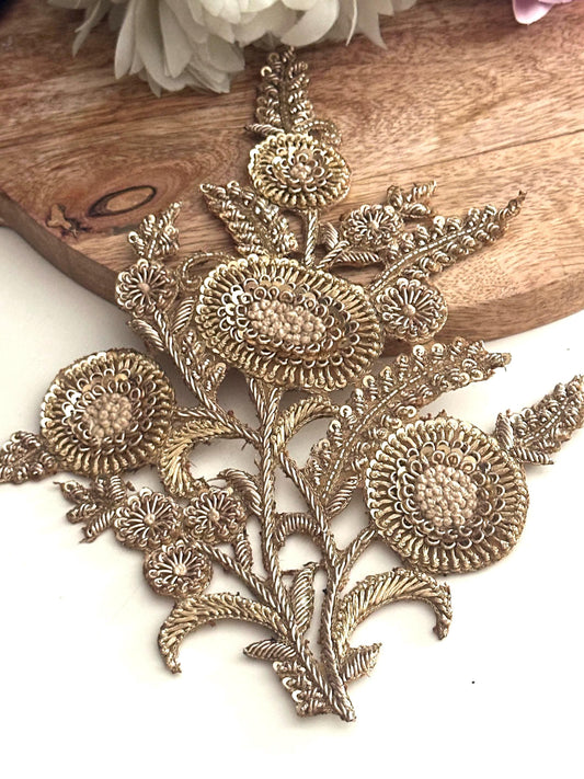 Gold Floral Zardozi Applique