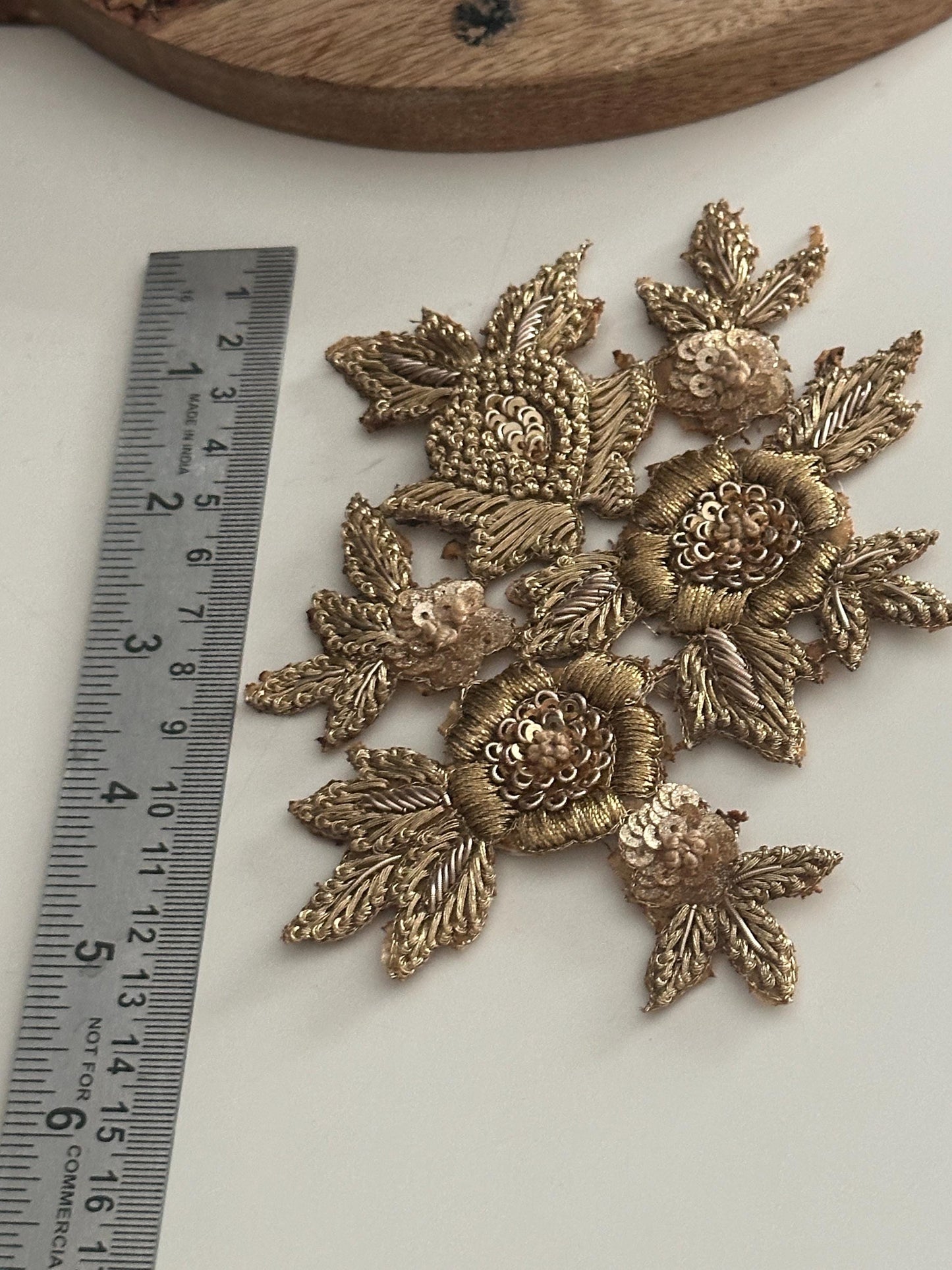 Hand Embroidered Gold Floral Applique