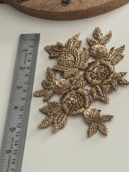 Hand Embroidered Gold Floral Applique
