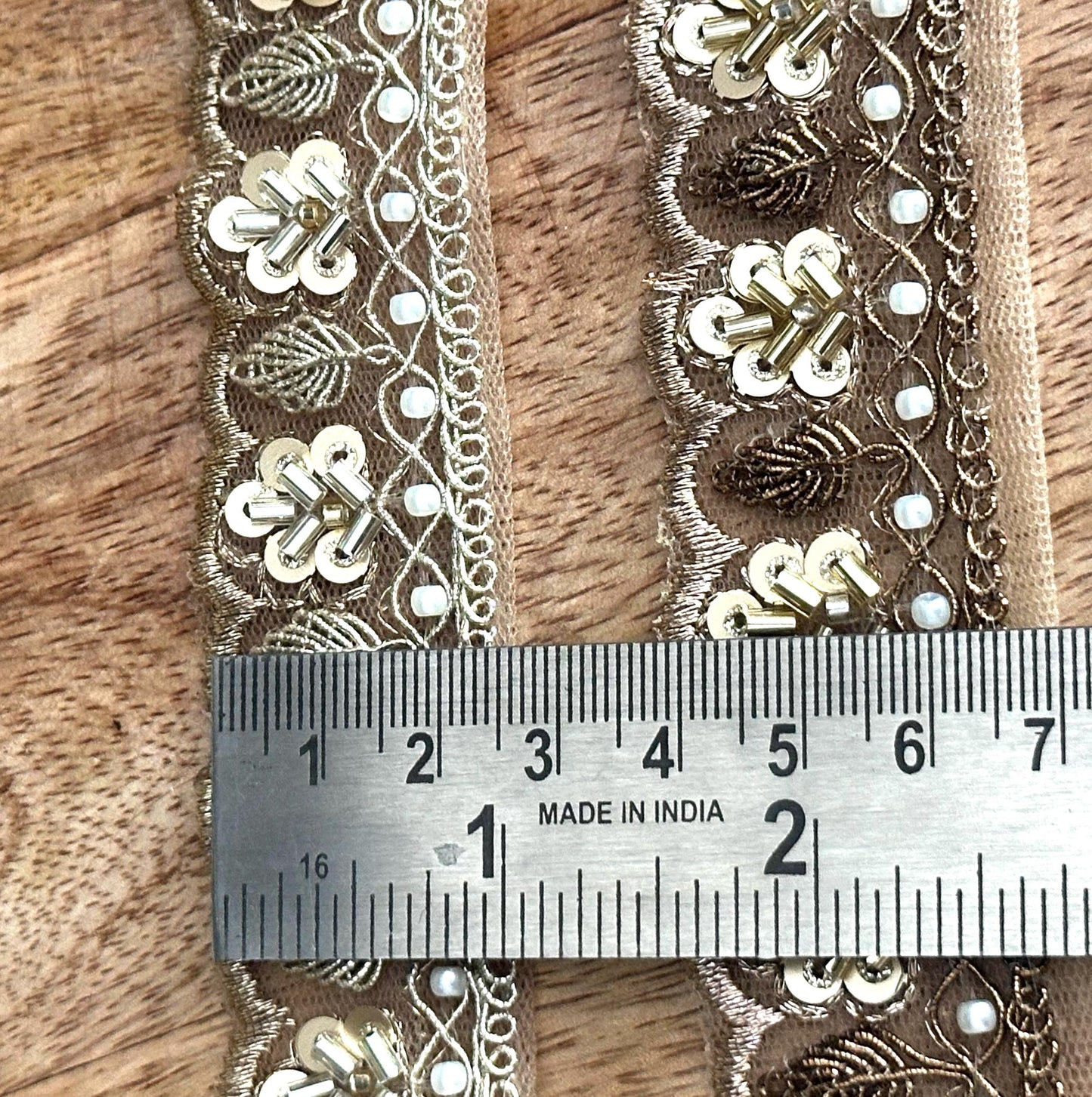 Gold Zari Lace Trim: Pearl & Sequin
