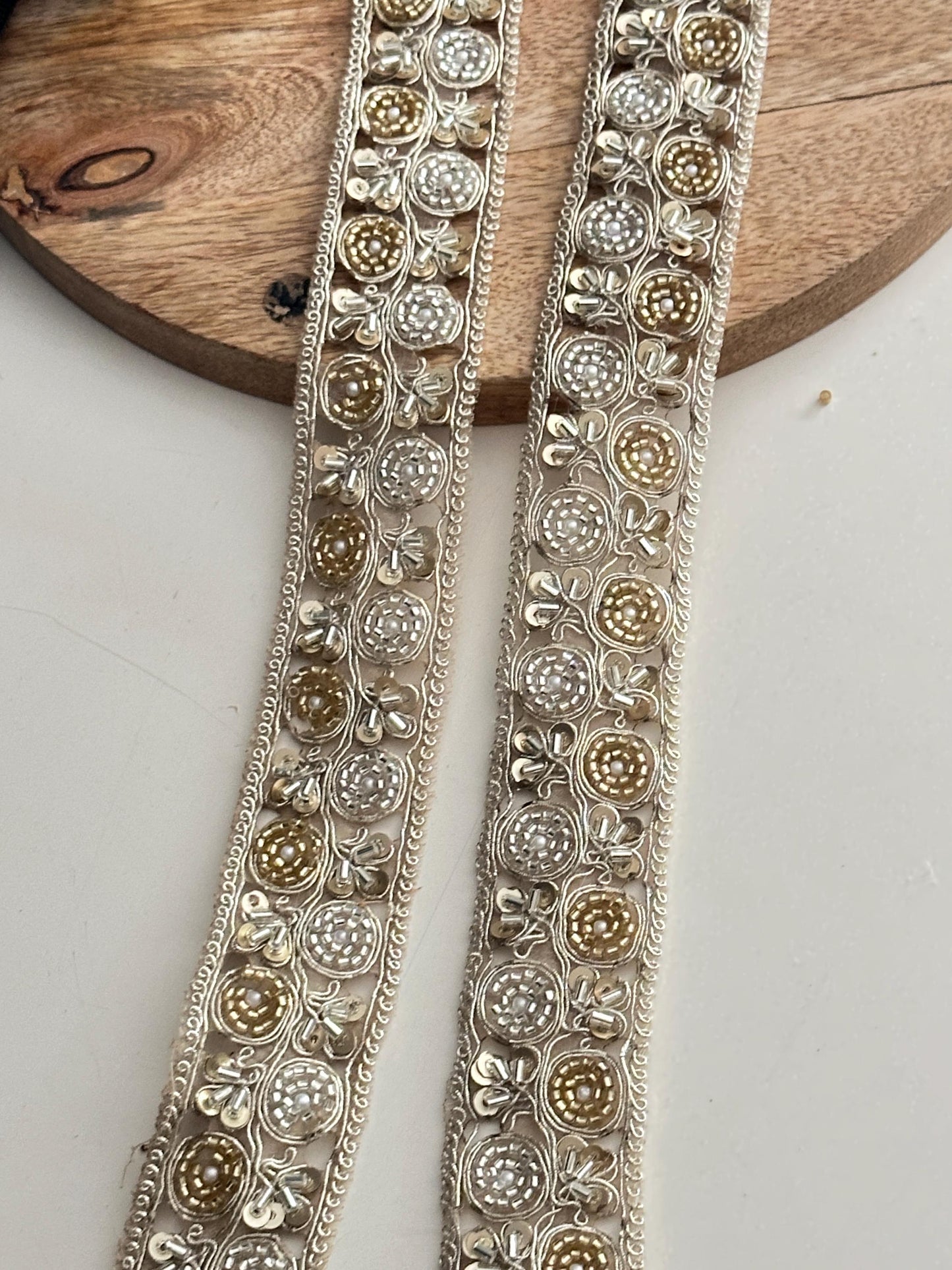 Glass Bead Embroidered Lace Trim