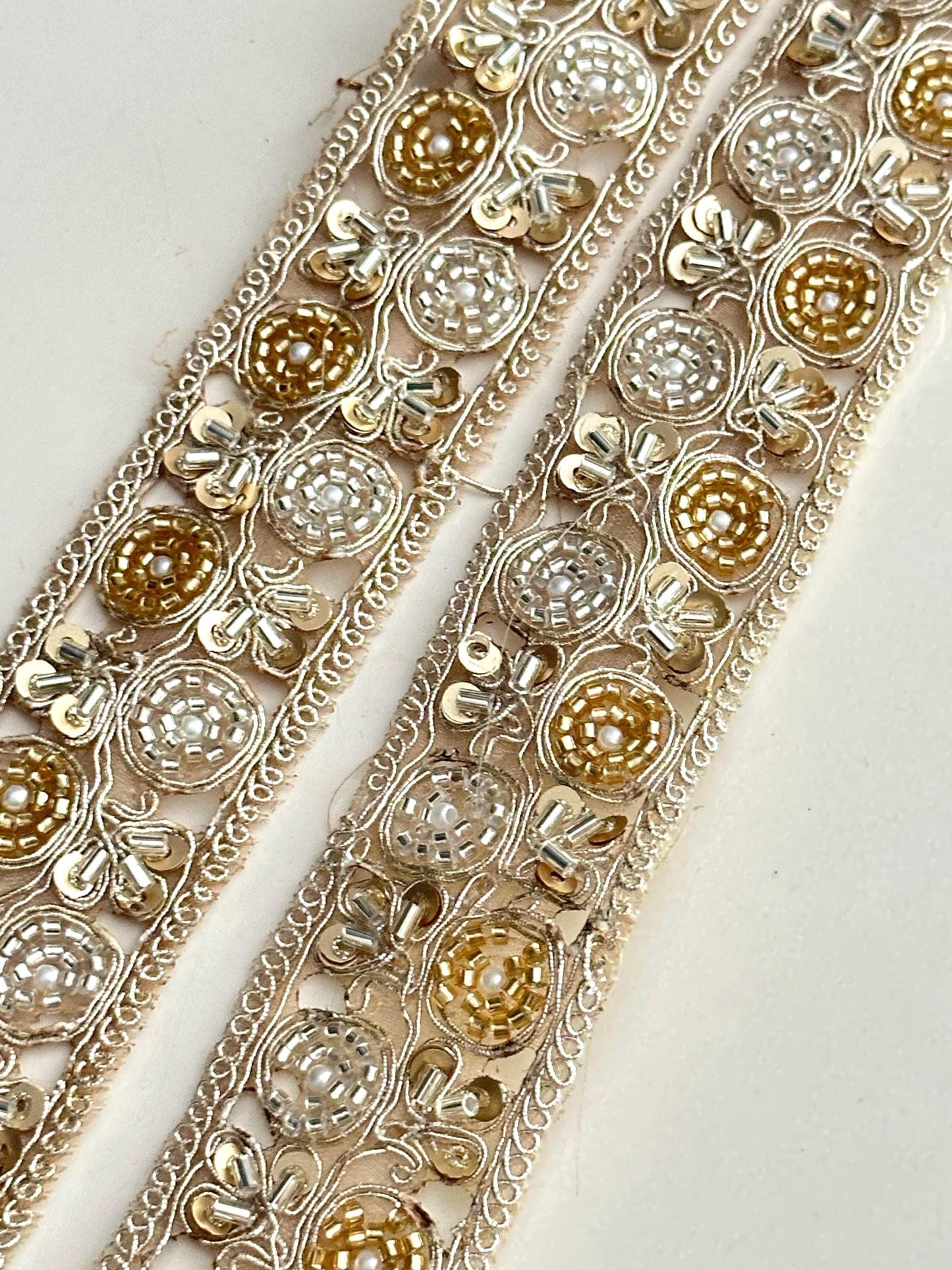 Glass Bead Embroidered Lace Trim