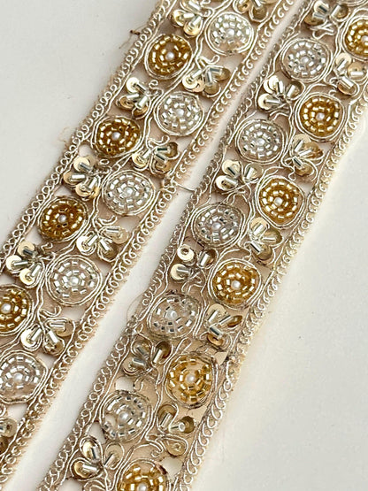 Glass Bead Embroidered Lace Trim