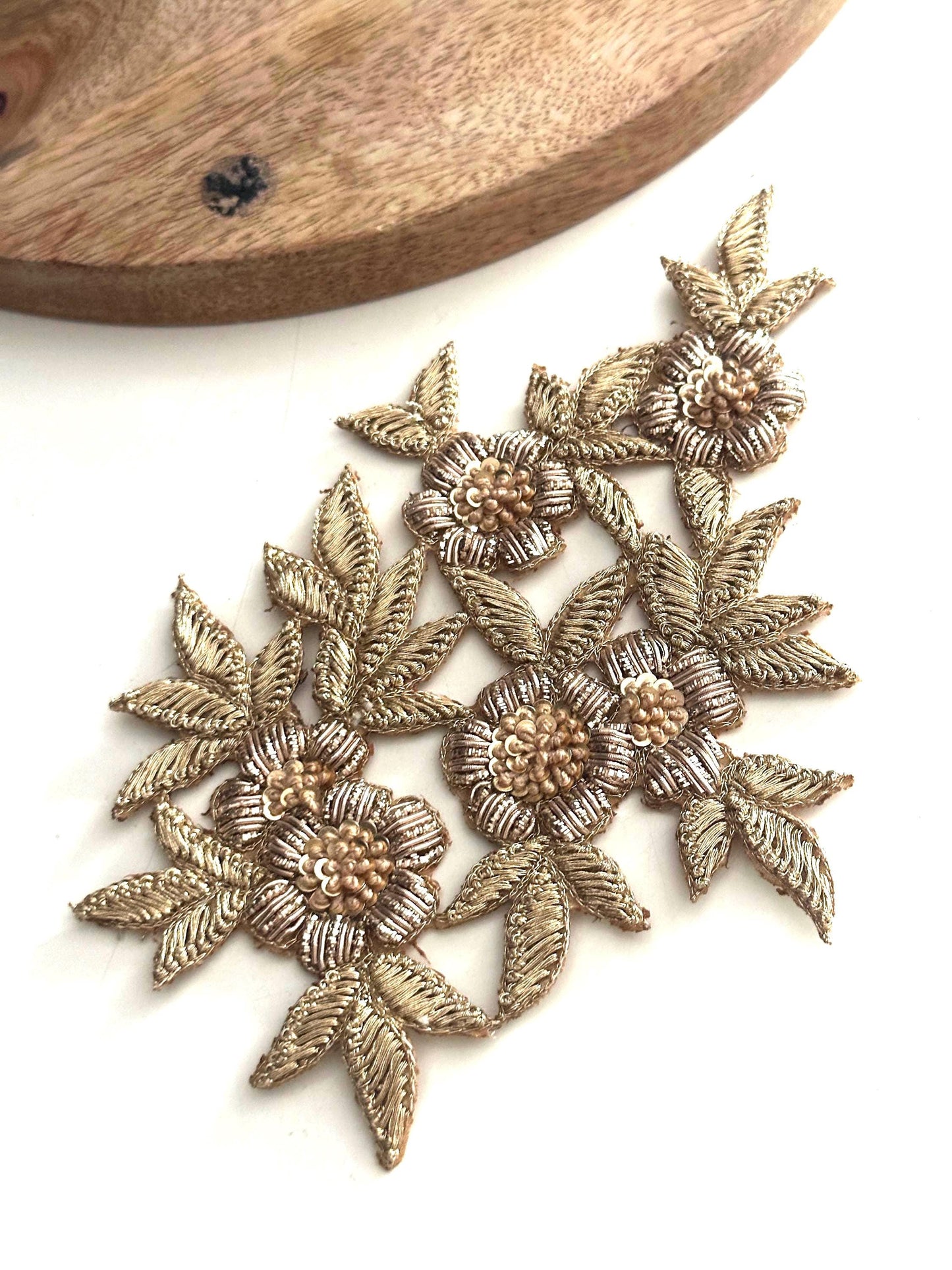 Gold Floral Zardozi Applique Patch