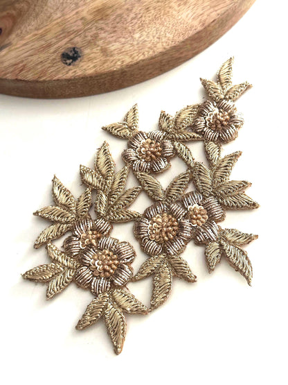 Gold Floral Zardozi Applique Patch