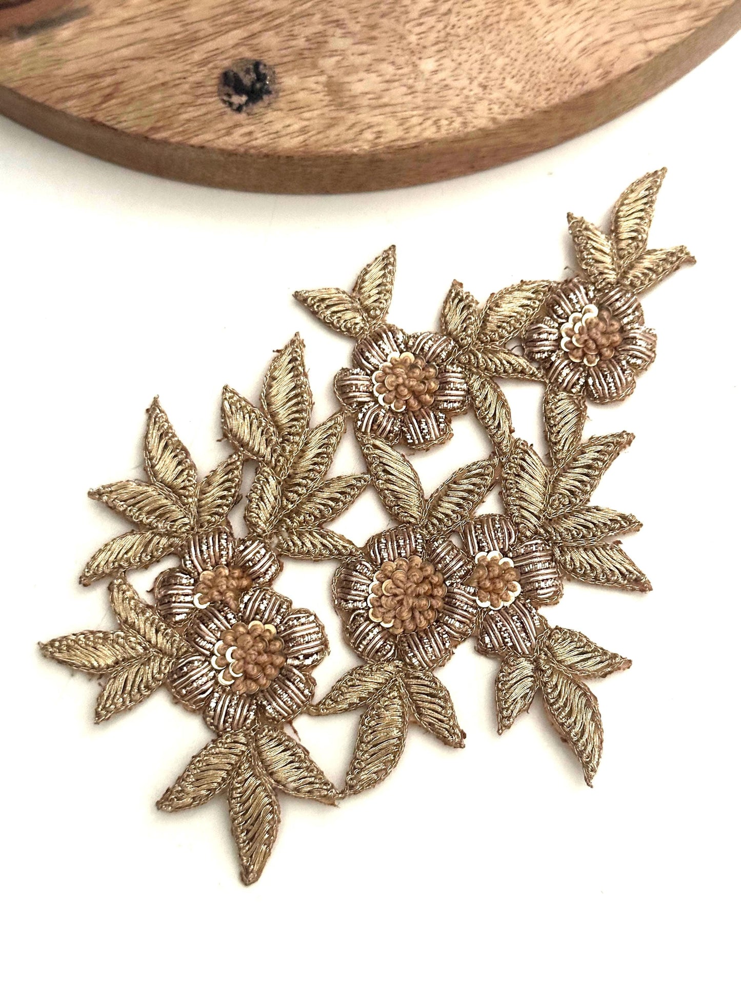 Gold Floral Zardozi Applique Patch
