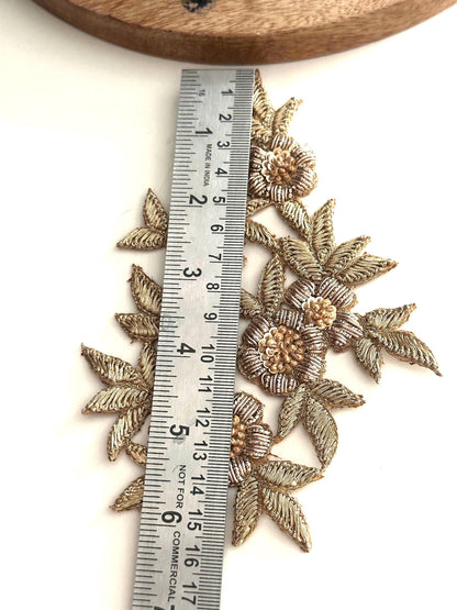 Gold Floral Zardozi Applique Patch