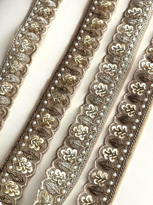 Gold Beaded Trim 9 Meter Roll Pearl Sequin Embroidery Lace