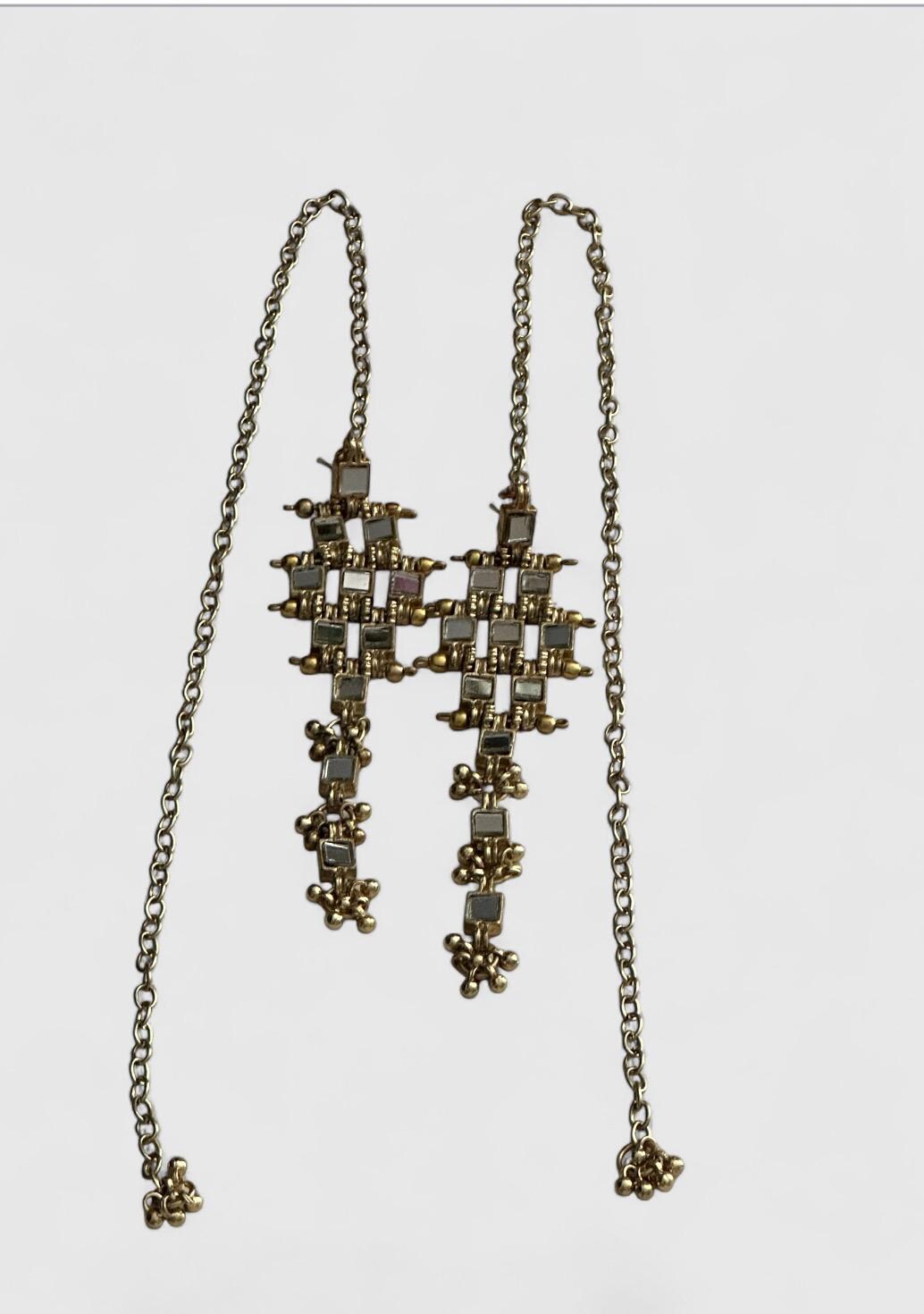 Long Mirror Statement Earring with Chain