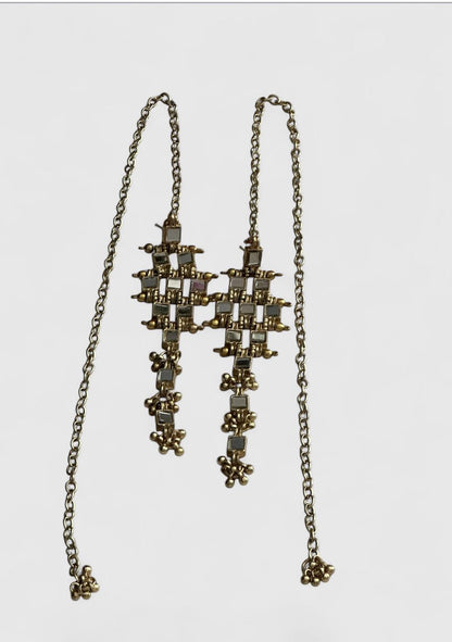 Long Mirror Statement Earring with Chain