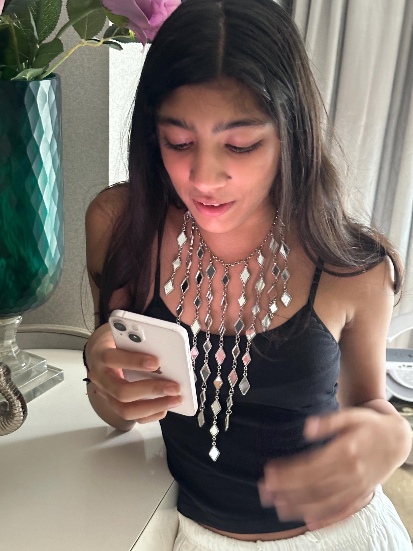 Elegant Silver Cascade Necklace Layered Drop Pendant