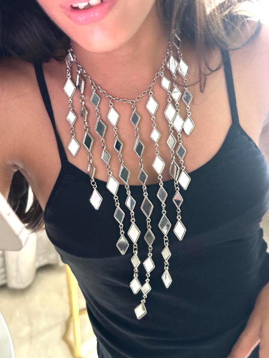 Elegant Silver Cascade Necklace Layered Drop Pendant