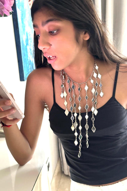 Elegant Silver Cascade Necklace Layered Drop Pendant