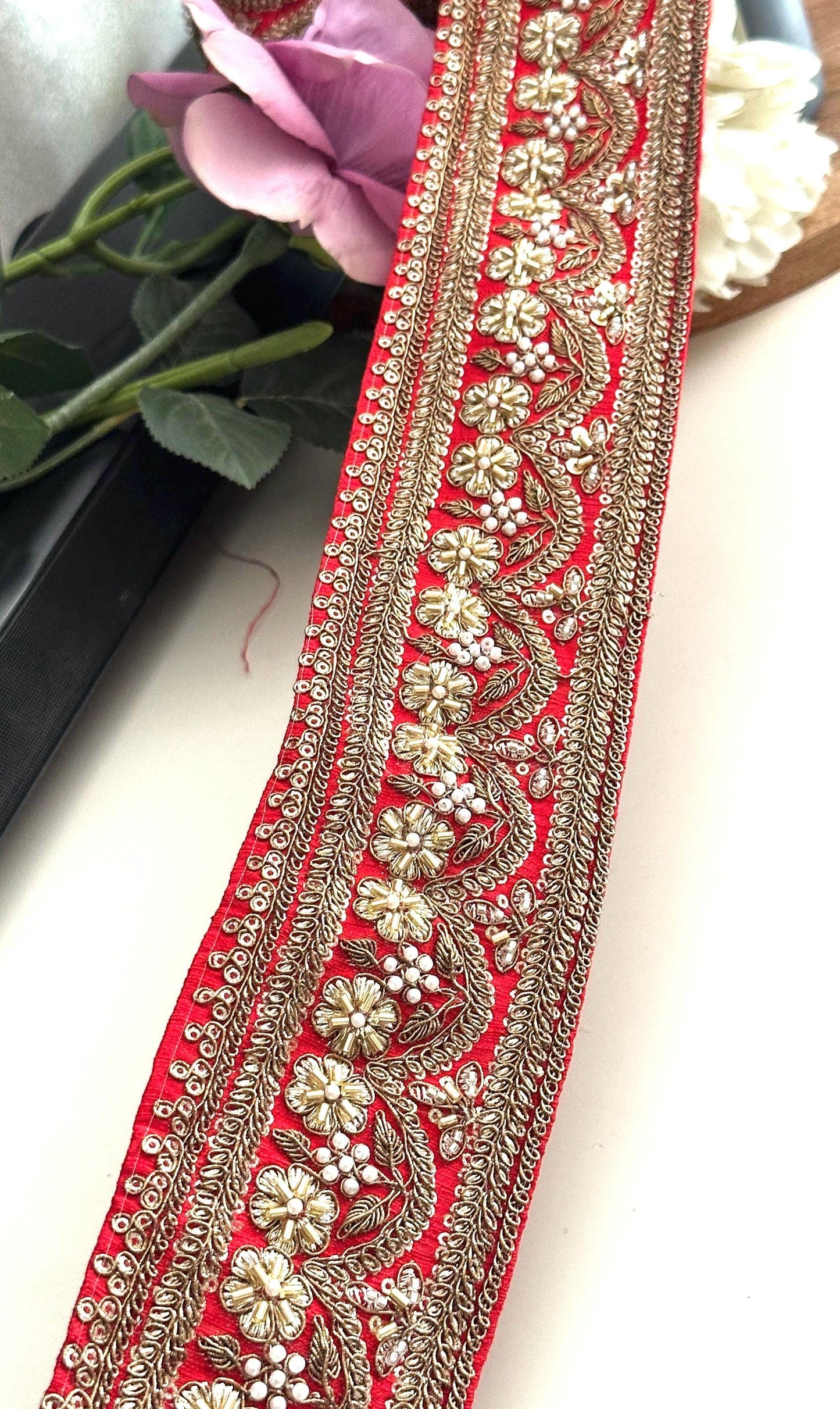 Luxury Red Zardozi Border Trim