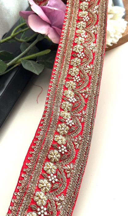 Luxury Red Zardozi Border Trim