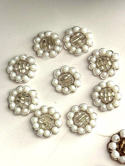 Pearl Beaded Floral Applique Patch