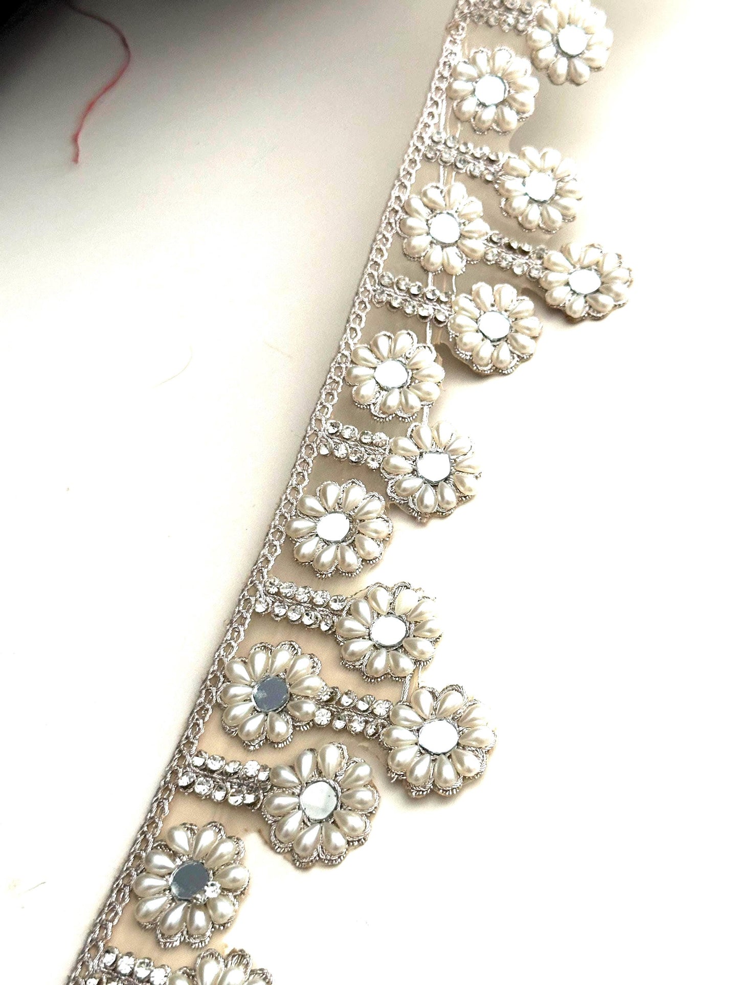 Ivory Pearl Floral Mirror Lace Trim