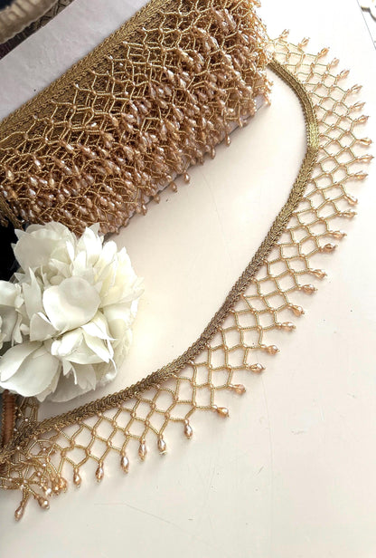 Handmade gold crystal beaded jewelry trim choker