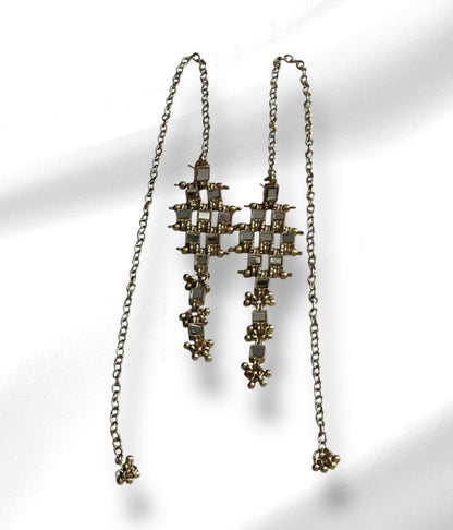 Long Mirror Statement Earring with Chain