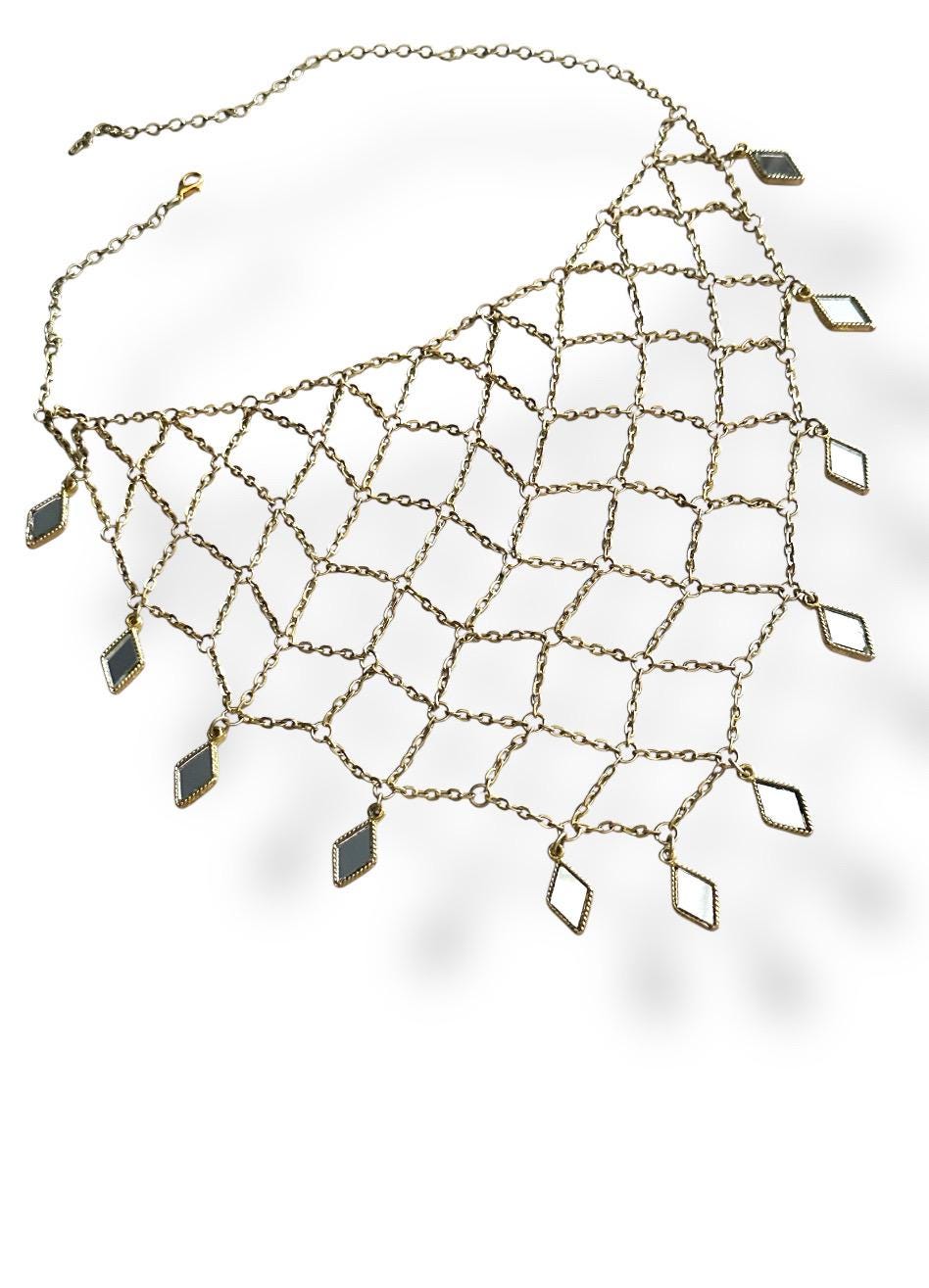 Statement Mirror Choker Necklace Layered Gold