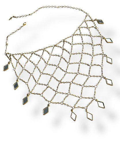 Statement Mirror Choker Necklace Layered Gold