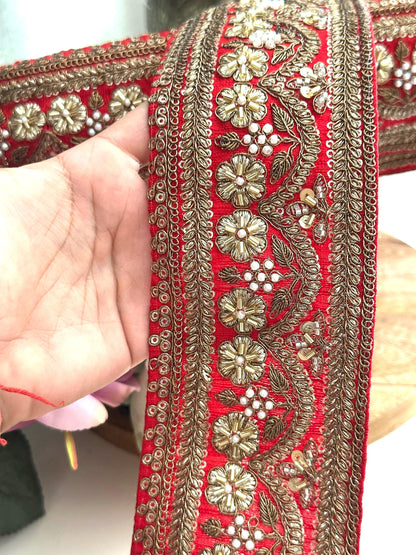 Luxury Red Zardozi Border Trim