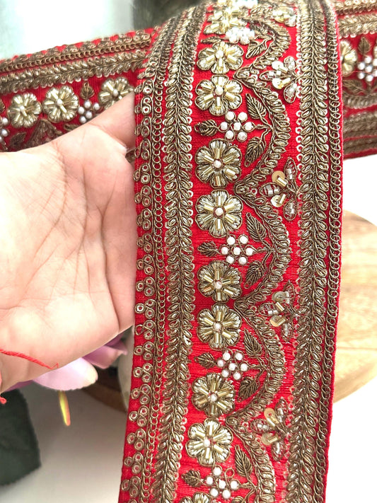 Luxury Red Zardozi Border Trim