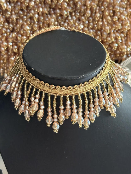 Luxurious handmade gold crystal beaded fringe trim