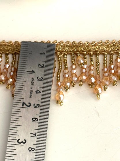 Luxurious handmade gold crystal beaded fringe trim