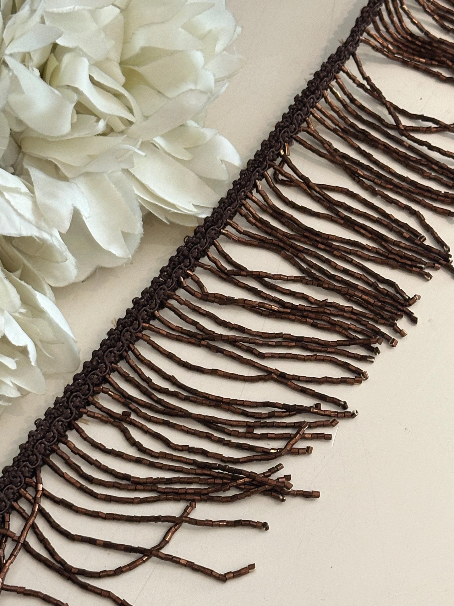 Handmade Brown Beaded Fringe Trim