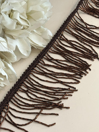 Handmade Brown Beaded Fringe Trim