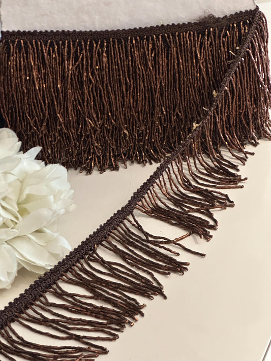 Handmade Brown Beaded Fringe Trim