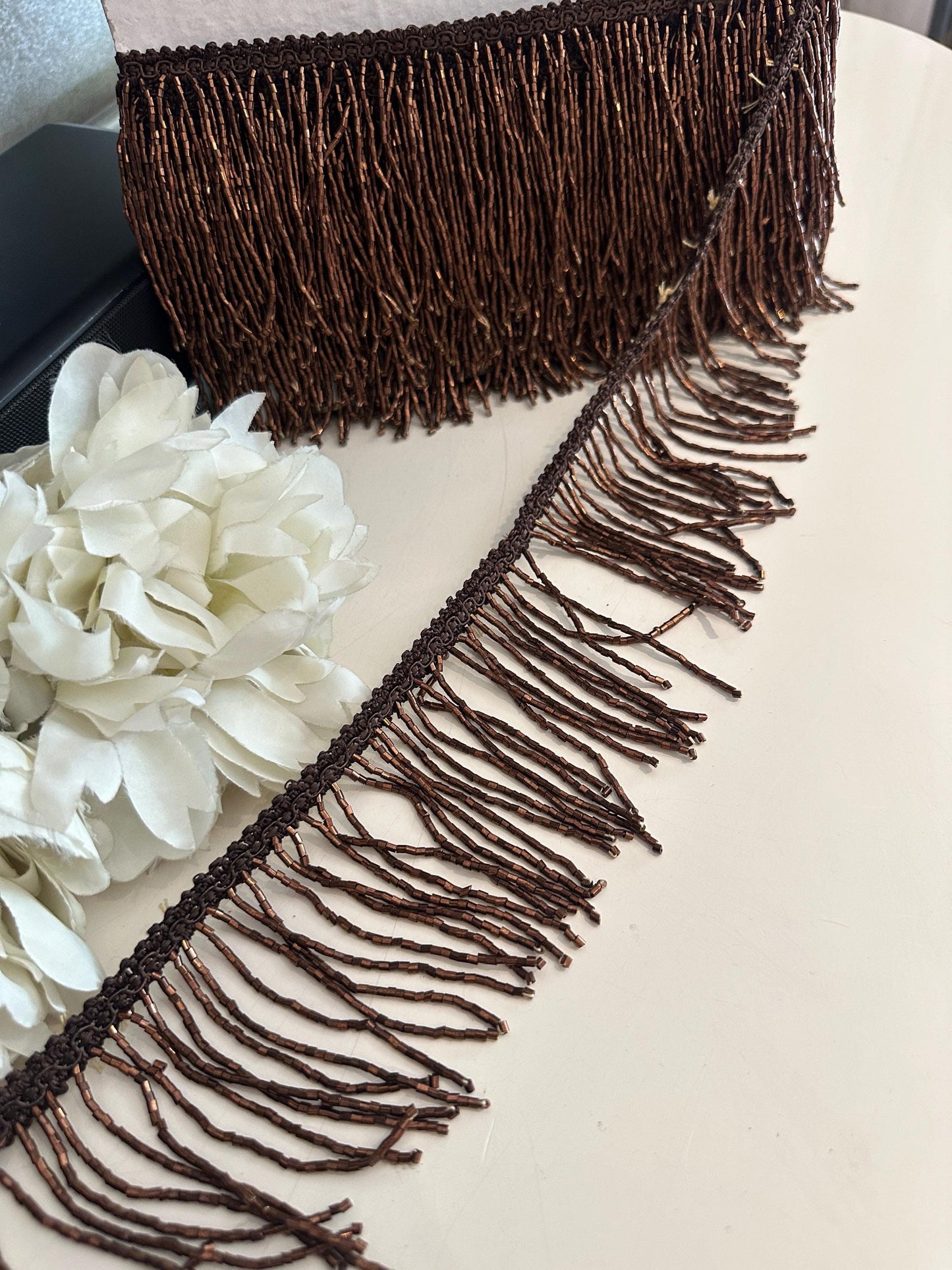 Handmade Brown Beaded Fringe Trim