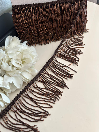 Handmade Brown Beaded Fringe Trim