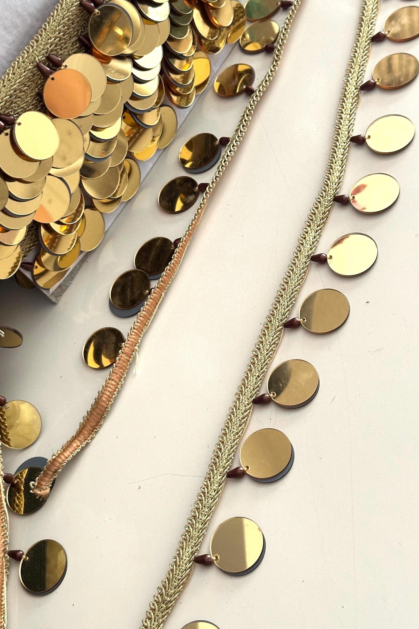 Gold Mirror Sequin Trim Metallic Coin Lace