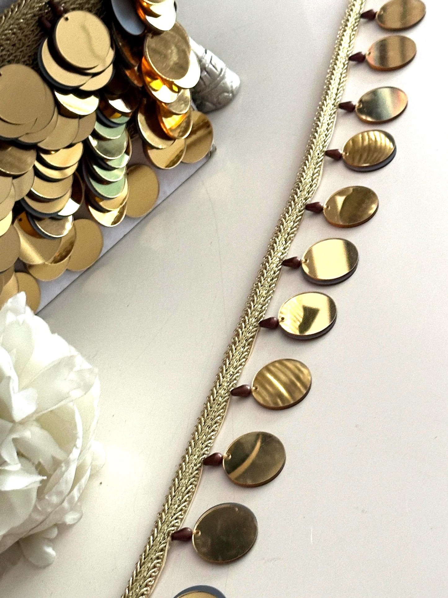 Gold Mirror Sequin Trim Metallic Coin Lace