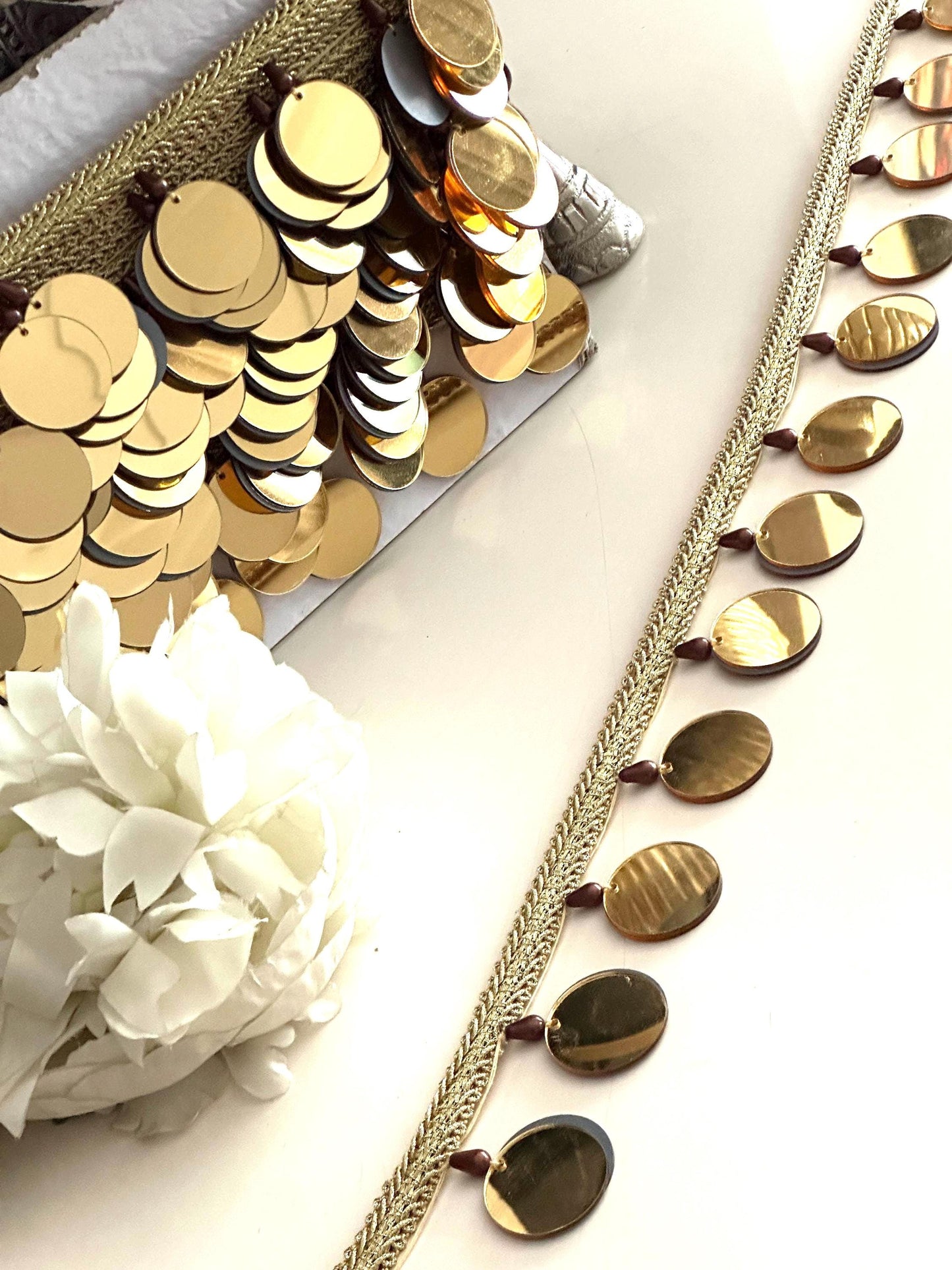 Gold Mirror Sequin Trim Metallic Coin Lace