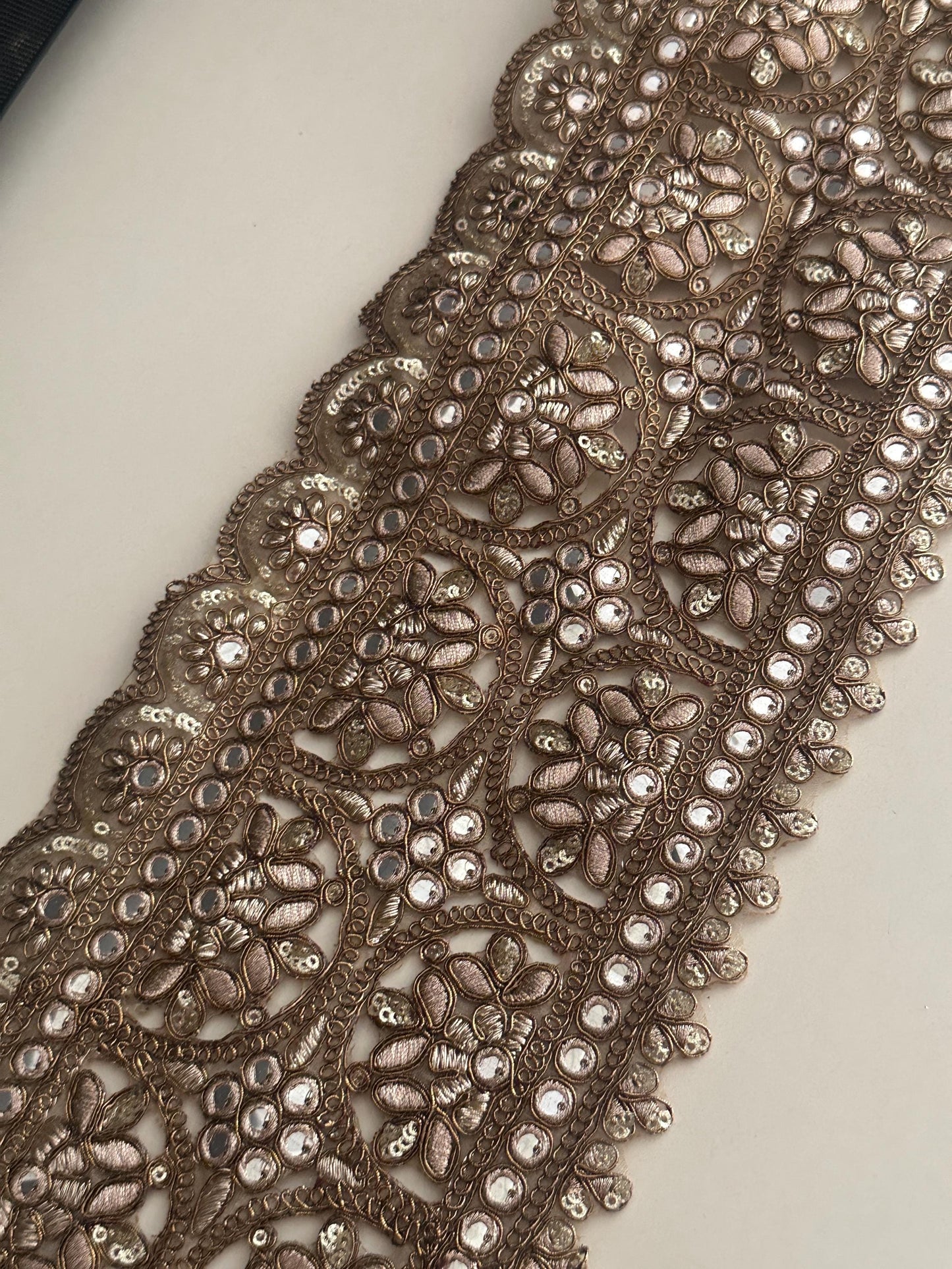 Bronze Gold Zari Embroidered Trim