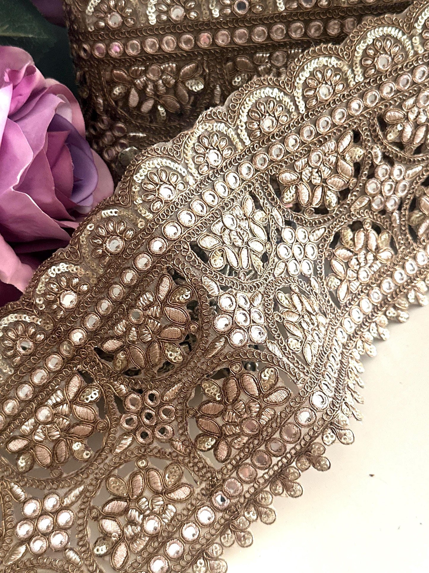 Bronze Gold Zari Embroidered Trim
