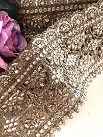 Bronze Gold Zari Embroidered Trim