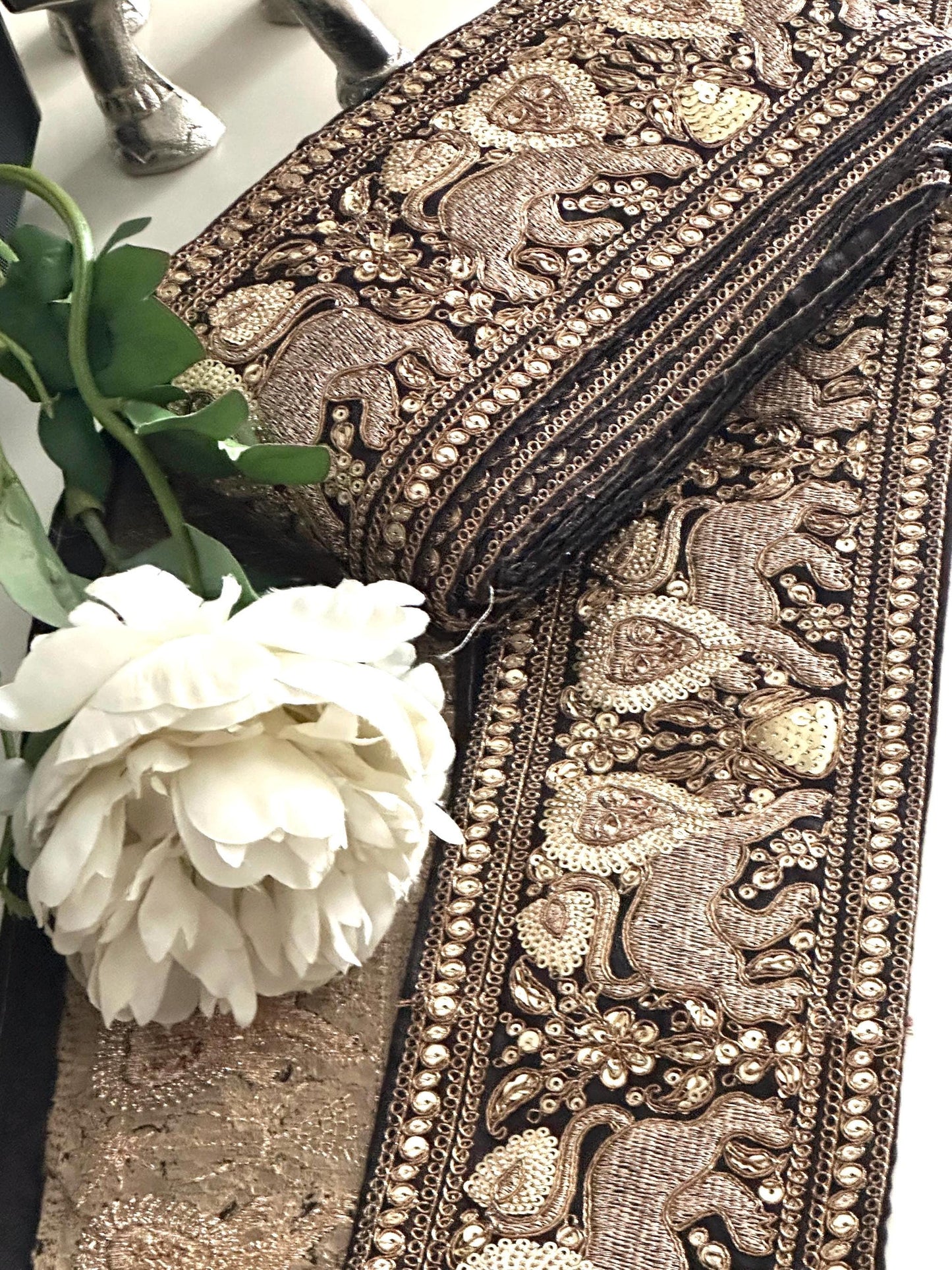 Royal Sabyasachi Inspired Zari Border Trim Black Hand Embroidered