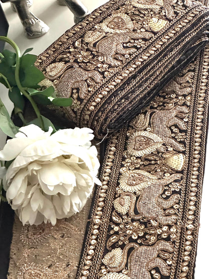 Royal Sabyasachi Inspired Zari Border Trim Black Hand Embroidered