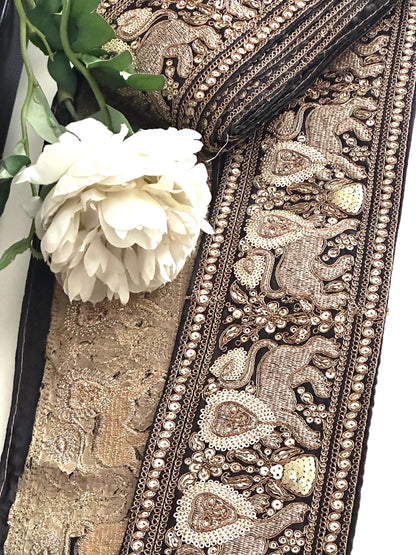 Royal Sabyasachi Inspired Zari Border Trim Black Hand Embroidered