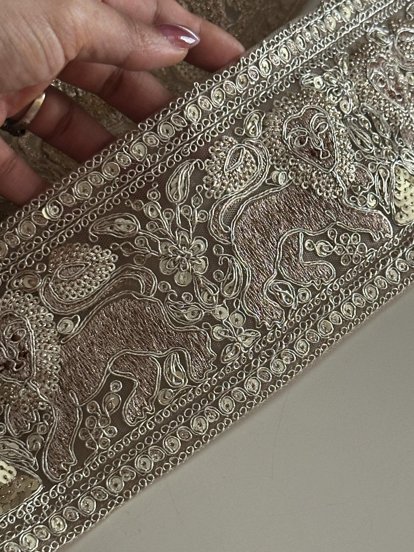 Luxury Gold Zari Embroidered Lion Border Trim