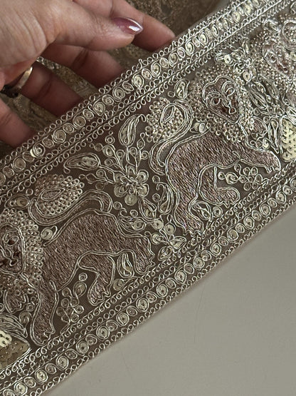 Luxury Gold Zari Embroidered Lion Border Trim