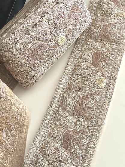 Luxury Gold Zari Embroidered Lion Border Trim