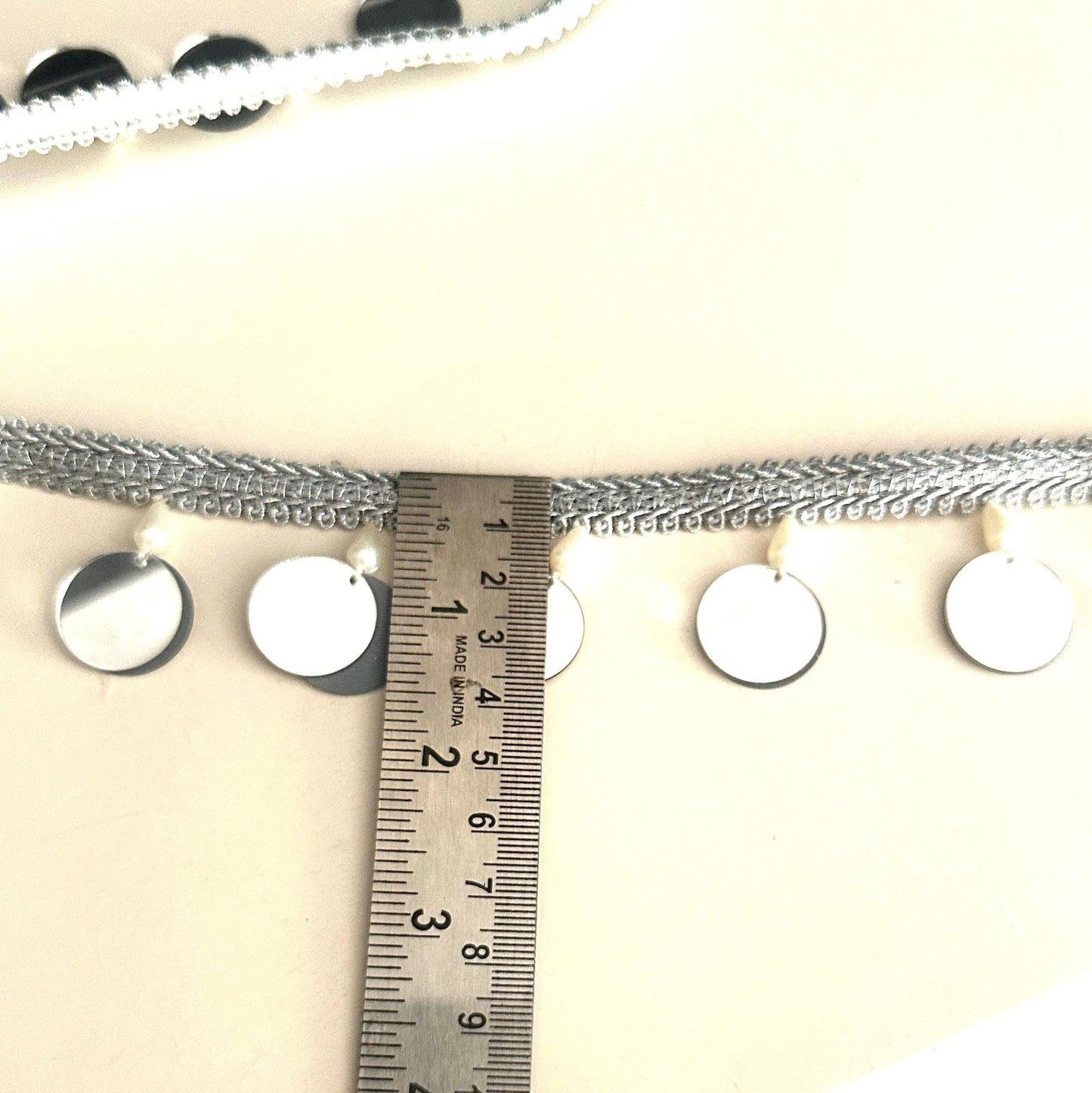 Silver Big Mirror Sequin Trim with Pearl Shiny Tassel